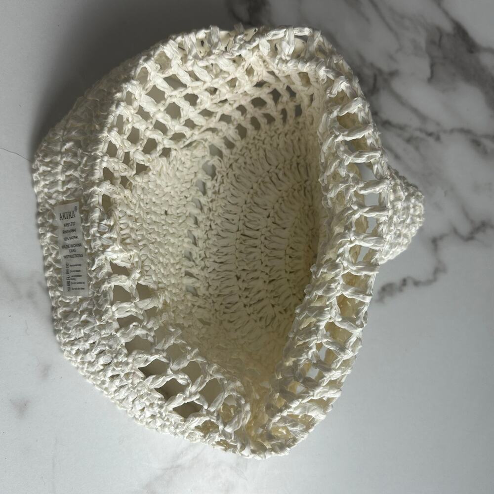 Akira White Straw Bucket Boho Beach Hat OSFM - Picture 6 of 6